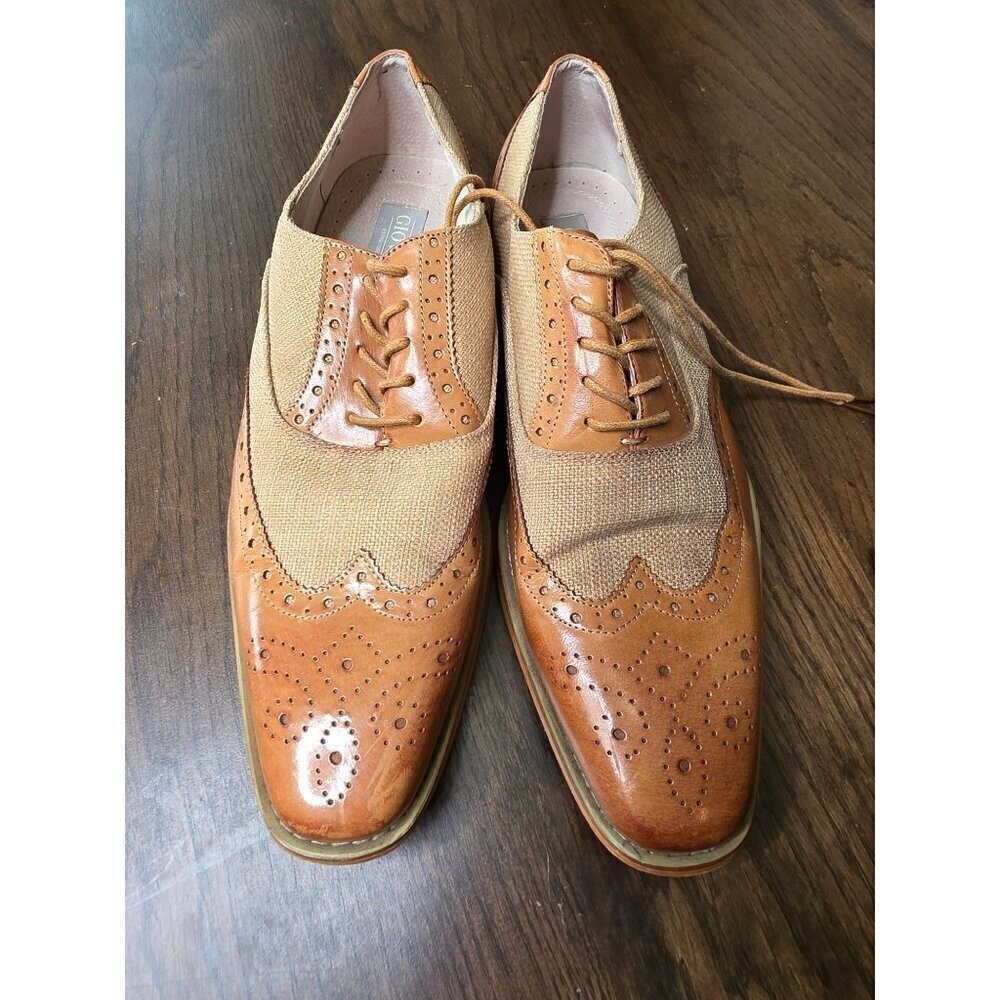 Avanti Milano Giovanni Tan Burlap Patterned Dress Men Shoe size 10 - Picture 16 of 16